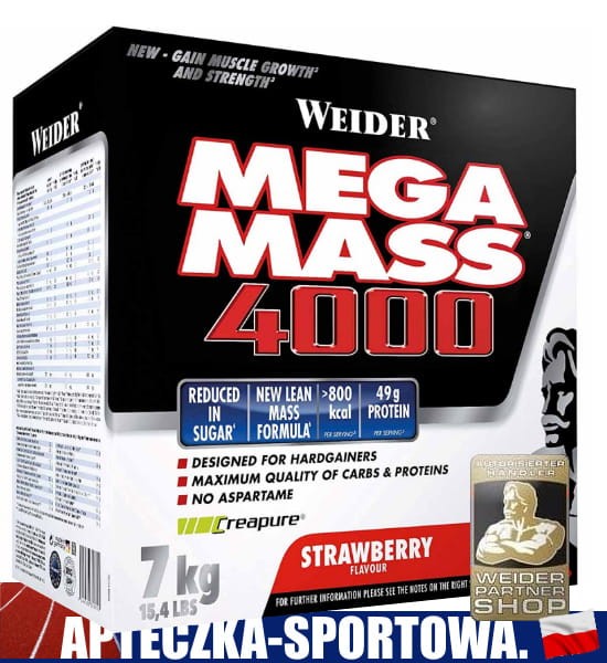 Weider Mega Mass 4000 zawiera kreatynę wspomagającą siłę
