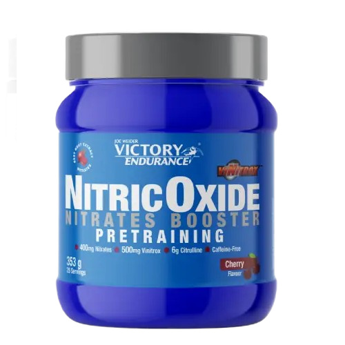 Zdjęcie opakowania suplementu Victory Endurance Nitric Oxide 353g Weider o smaku wiśniowym – suplement wspierający produkcję tlenku azotu, poprawiający ukrwienie mięśni i wytrzymałość podczas treningu.