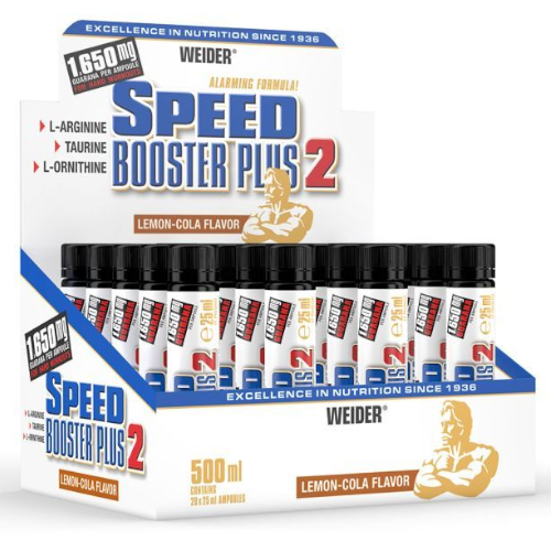 Zdjęcie produktu Weider Speed Booster 2 – przedtreningowy suplement w ampułkach z guaraną i kofeiną, wspierający energię, koncentrację i wytrzymałość podczas treningu.