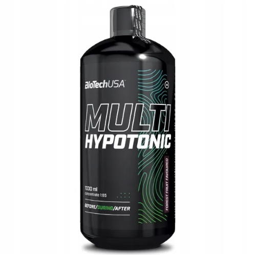 Zdjęcie przedstawia Multihypotonic BioTech USA — napój hipotoniczny w proszku przeznaczony do szybkiego nawodnienia i uzupełnienia elektrolitów podczas treningu. Produkt dedykowany osobom aktywnym fizycznie, biegaczom i kolarzom.