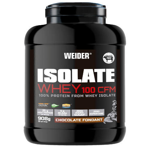 Weider Isolate Whey 100 CFM 908g – najwyższej jakości izolat serwatki z mikrofiltracją CFM, idealny do budowy masy mięśniowej, smak czekoladowy