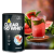 Zdjęcie clear iso whey na tle zmrożonej szklanki gotowego napoju o smaku arbuzowym.
