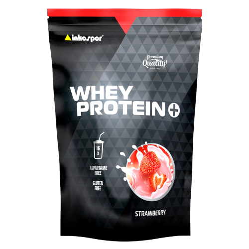 Inkospor whey protein PLUS 500 g opakowanie. Smak truskawkowy