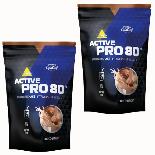 Dwa opakowania active inkospor pro 80 po 500 g w intensywnym smaku czekolady brazylijskiej.