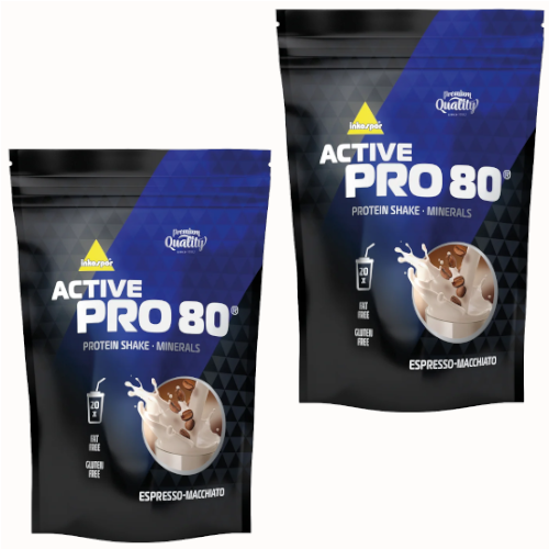 Dwa opakowania active inkospor pro 80 po 500 g w smaku espresso macchiato.
